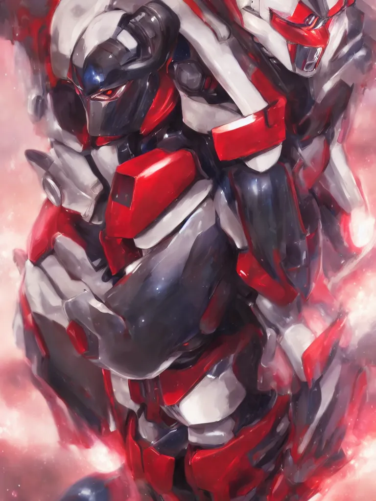 Image similar to A realistic anime portrait of a man in a Gundam suit with glowing red eyes, digital painting, by Stanley Artgerm Lau, Sakimichan, WLOP and Rossdraws, digtial painting, trending on ArtStation, SFW version