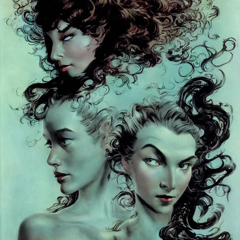 Image similar to portrait of a woman with swirling hair and fractal skin by frank frazetta, retrofuturism, psychedelic art reimagined by industrial light and magic