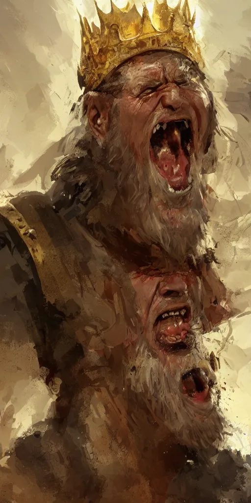 Image similar to Concept art Portrait of the ancient historical biblical SNARLING ANGRYING YELLING, jealous king Saul of Israel by craig mullins and marc simonetti, ARTSTATION, cgsociety, polycount, character design, CINEMATIC, AWE INSPIRING, BEAUTIFUL, ART GERM