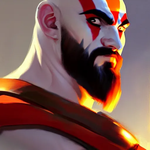 Image similar to Greg Manchess portrait painting of Kratos as Overwatch character, medium shot, asymmetrical, profile picture, Organic Painting, sunny day, Matte Painting, bold shapes, hard edges, street art, trending on artstation, by Huang Guangjian and Gil Elvgren and Sachin Teng