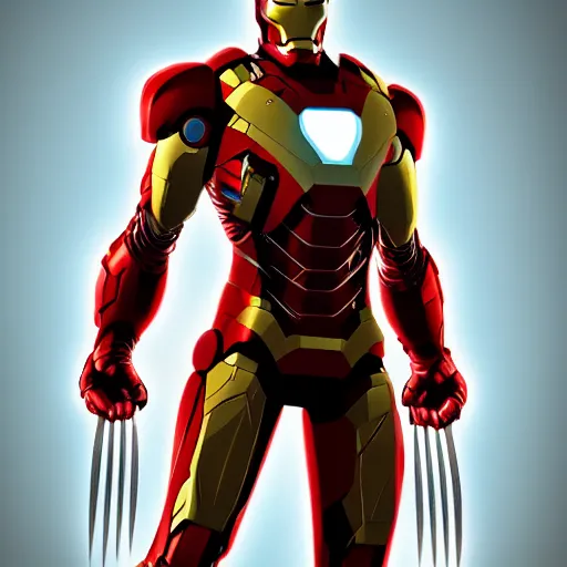 Image similar to iron man fused with wolverine, digital art, artstation, 4 k