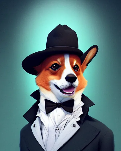 Prompt: corgi portrait, handsome, hat, detective coat, monocle, complex 3 d render by ilya kuvshinov, peter mohrbacher, greg rutkowski, ryohei hase, dramatic lighting, intricate, highly detailed, sharp focus, luminous, unreal engine, blender, artstation, masterpiece, ray tracing