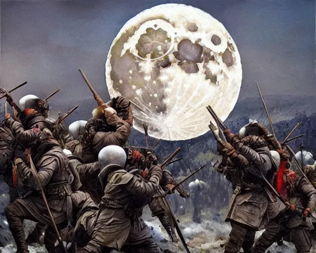 Image similar to beautiful as the moon, terrible as an army with banners. art by denys tsiperko and bogdan rezunenko, hyperrealism