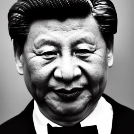 Prompt: photo of Xi Jinping by Diane Arbus, extreme closeup, black and white, high contrast, Rolleiflex, 55mm f/4 lens