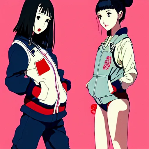 Image similar to a beautiful japanese natalie portman gravure model, wearing oversized native designer bomber jacket and leotard with overalls, bulky poofy bomber jacket with mesoamerican patterns, mesoamerican native street fashion, gapmoe yandere grimdark, trending on pixiv fanbox, painted by greg rutkowski makoto shinkai takashi takeuchi studio ghibli, akihiko yoshida