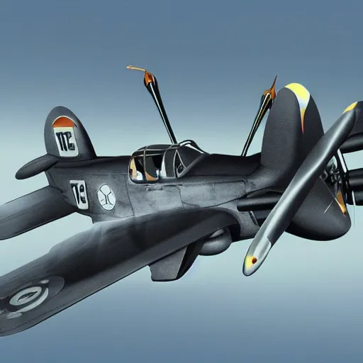 Prompt: A 1940s fighter plane upgraded with rocket engines and lasers, intricate, highly detailed, concept art, smooth, sharp focus