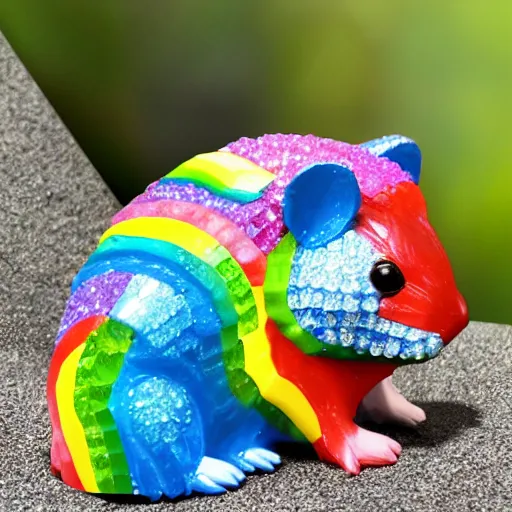 Image similar to rainbow hamster made out of large gems and crystals, sculpture, 8 k hd