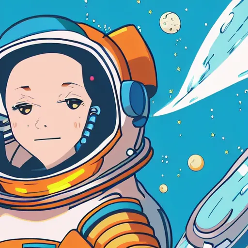 Image similar to an astronaut relaxing in space, manga character, anime, vector art, glitchcore, studio ghibli,