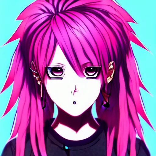 Image similar to full headshot portrait of anime woman with pink mohawk punk, digital art, drawn by WLOP, by Avetetsuya Studios, anime manga panel, trending on artstation, wearing a plaid shirt