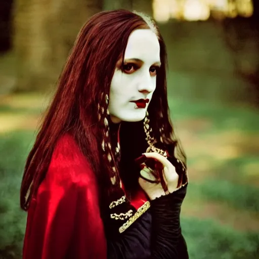 Image similar to A beautiful portrait of a lady vampire, victorian, photography, 35mm, depth of field, bokeh, soft light, cinematic, steve mccurry