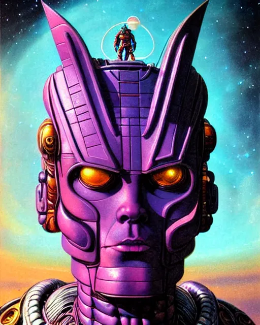 Image similar to galactus, character portrait, portrait, close up, concept art, glow, intricate details, highly detailed, vintage sci - fi poster, in the style of chris foss, rodger dean, moebius, michael whelan, and gustave dore