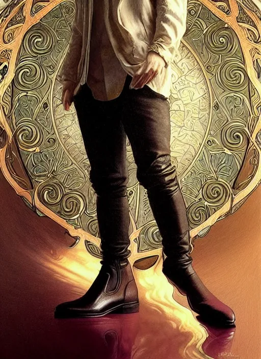 Prompt: teen colin farrell as a modern - day aristocrat wearing dress boots, detailed face, d & d, wet, shiny, fantasy, intricate, elegant, hyper detailed, ultra definition, photoreal, artstation, unreal engine rendered, concept art, smooth, sharp focus, illustration, art by artgerm and greg rutkowski and alphonse mucha and garis edelweiss