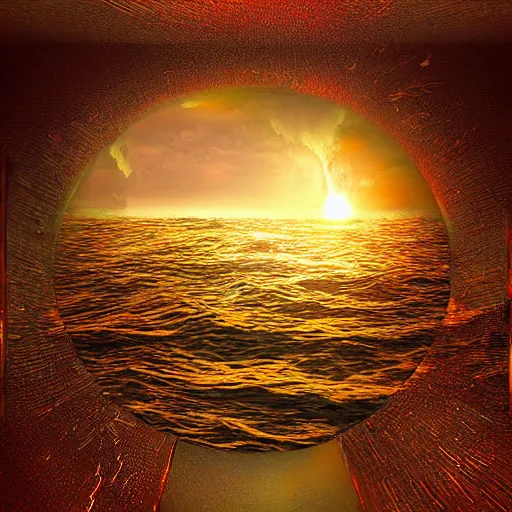 Image similar to a portal to another dimension in the sea,digital art