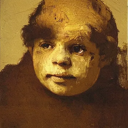 Prompt: painting of a child with his face covered with a withe cloth, by rembrandt van rijn