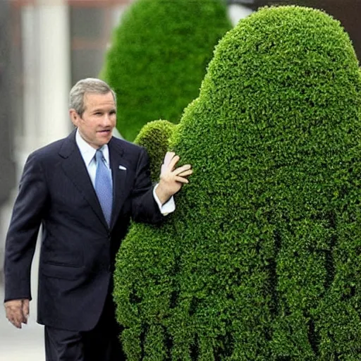 Prompt: a hedge sculpted in the shape of george w. bush's face