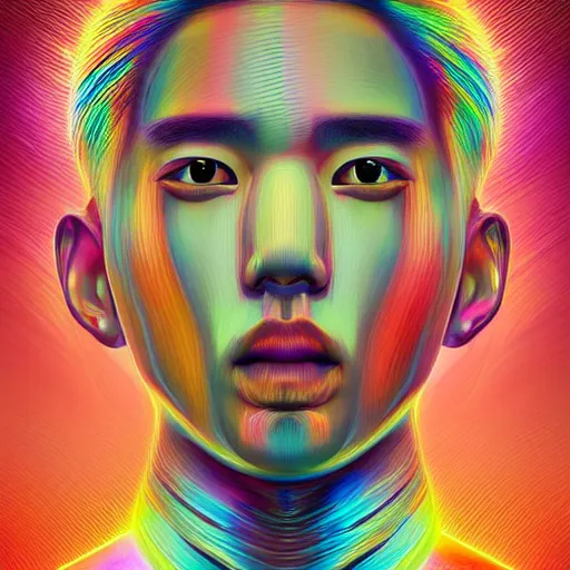 Prompt: the head of a beautiful kpop man partially made of rainbows, an ultrafine detailed illustration by james jean, final fantasy, intricate linework, bright colors, behance contest winner, vanitas, angular, altermodern, unreal engine 5 highly rendered, global illumination, radiant light, detailed and intricate environment