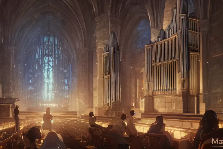 Image similar to hermeneutic pipe organ, single subject, scenic full shot, ambient lighting, detailed face, by makoto shinkai, stanley artgerm lau, wlop, rossdraws