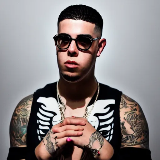 Prompt: studio portrait of Latin rapper Bad Bunny