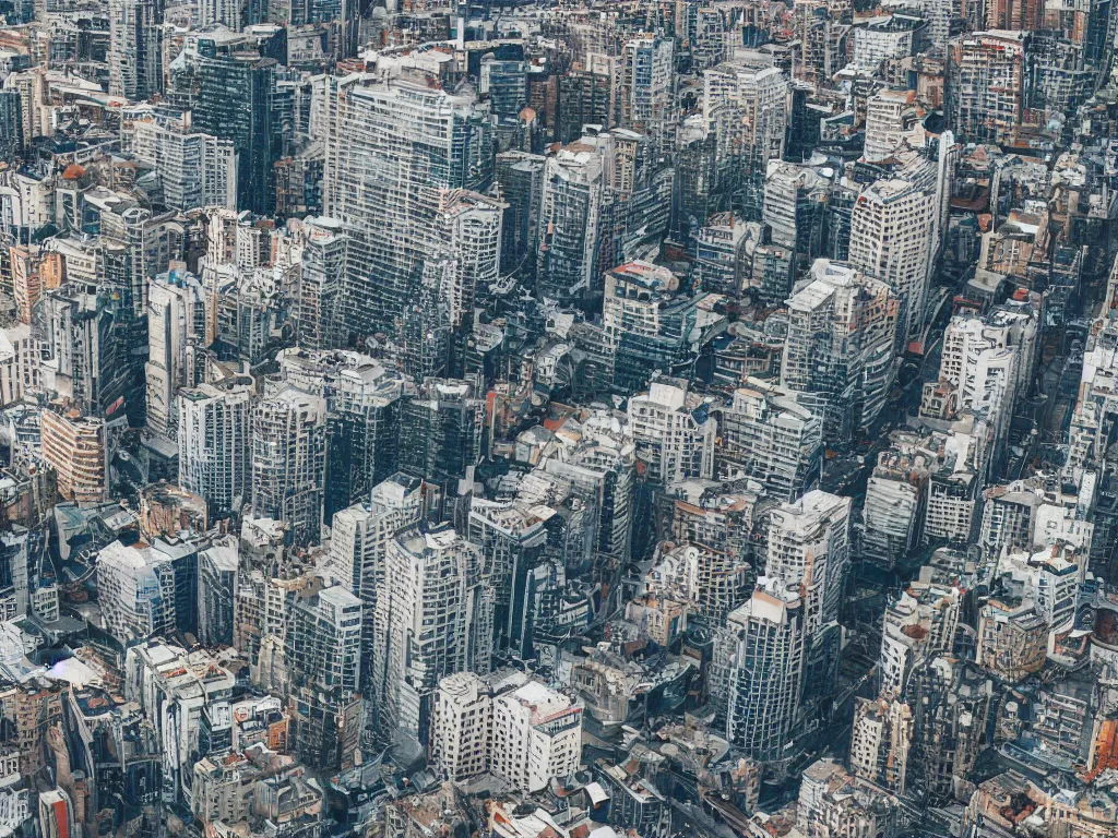 Prompt: drone view of a city, Brutalist architecture-sharp focus-telephoto lens-digital art 4k