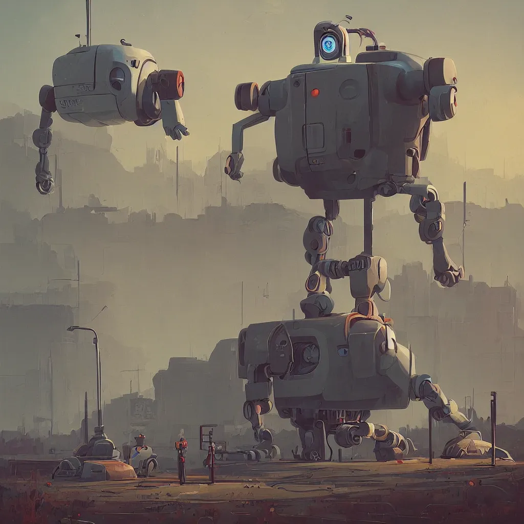 Prompt: a retrofuturistic robot by Simon Stålenhag