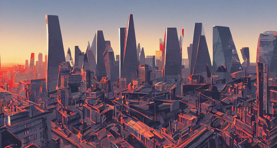 Prompt: color sketch of the london skyline, highly detailed, dramatic lighting, intense shadows, rich deep colours, by james gilleard