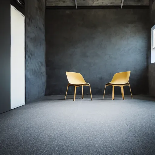 Image similar to a simple floor and roof with a single chair in the middle