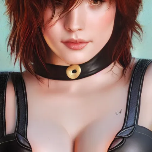 Prompt: photo of a gorgeous tessa fowler in the style of stefan kostic, realistic, professionally, professionally color graded, half body shot, leather body suit, sharp focus, 8 k high definition, insanely detailed, intricate, elegant, art by stanley lau and artgerm