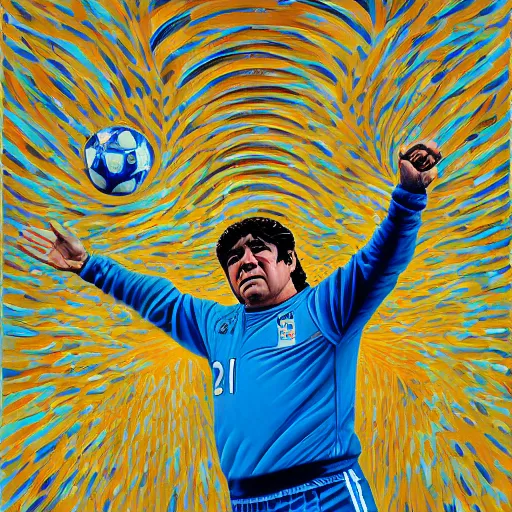 Image similar to painting of diego maradona in heaven, very detailled, by artgem, botticelli and victo ngai