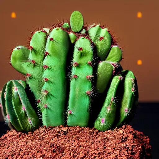 Prompt: Realistic pink cactus with laughing face in the desert, movie shot, studio shot, studio lighting, 8k
