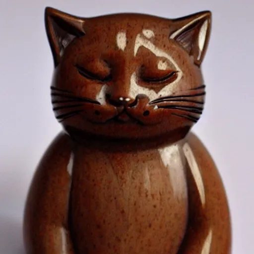 Prompt: elegant seductive anthropomorphic cat figurine wearing a kimono, hand carved brown resin, submissive, kimono toggles, very highly detailed, petite intricate, monotone, shy looking down