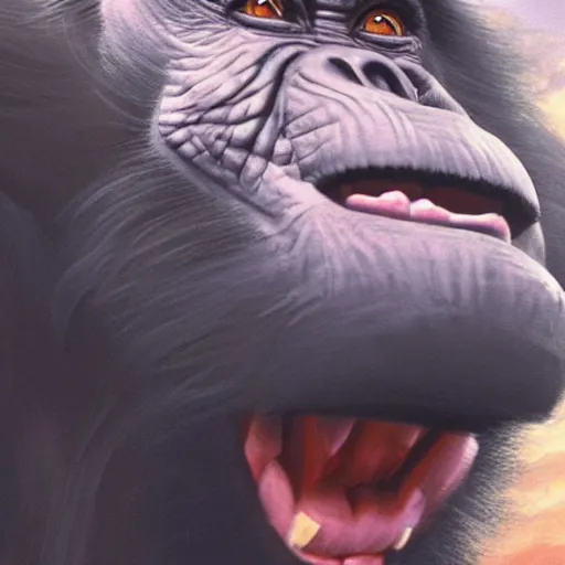 Image similar to Strong Angry Chimpanzee Screaming, Boris Vallejo, Epic, 8k resolution, ArtStation, Hyperrealistic