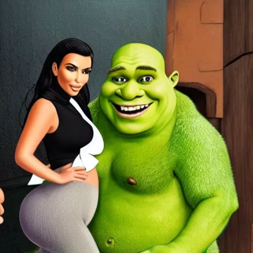 Prompt: kim kardashian and shrek