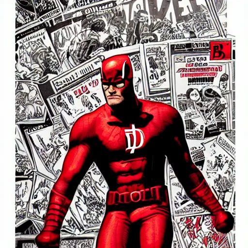 Prompt: detailed daredevil, comic book cover