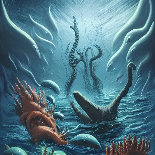 Image similar to Monsters of the deep sea, nightmare 4k digital art