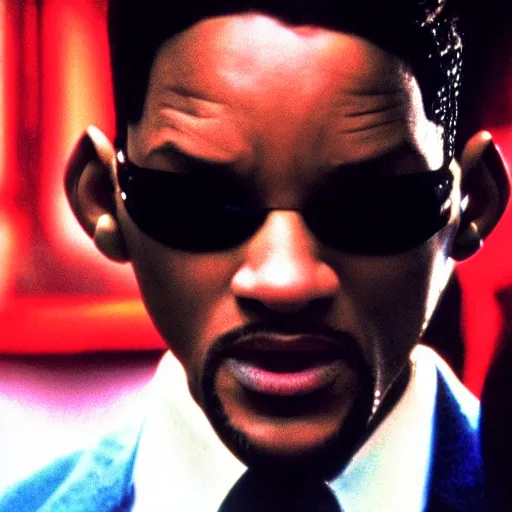 Prompt: Will Smith as Neo In The Matrix, film still, grainy, hd
