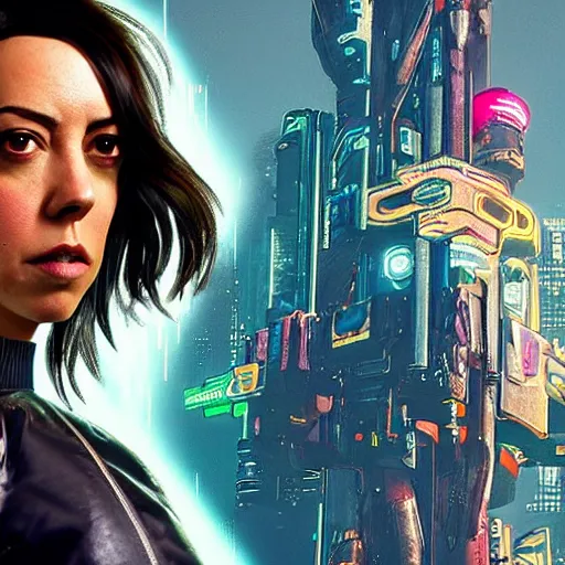 Anime girl Aubrey Plaza, astropunk, cyberpunk, futuristic, scifi