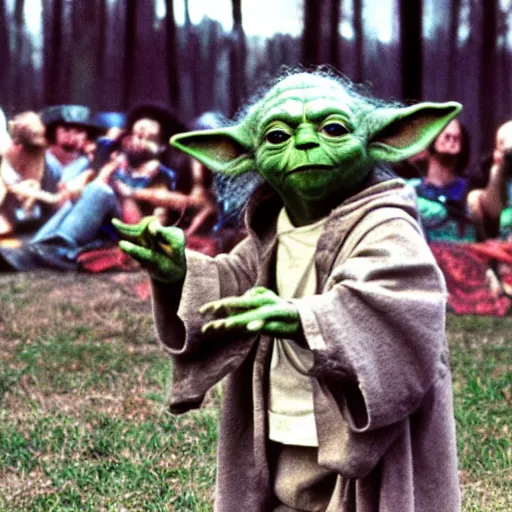 Image similar to yoda performing at woodstock