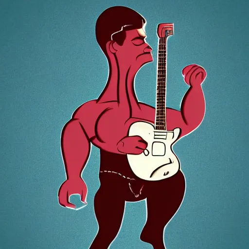 Prompt: big muscle man with a guitar as a body, digital art, intricate