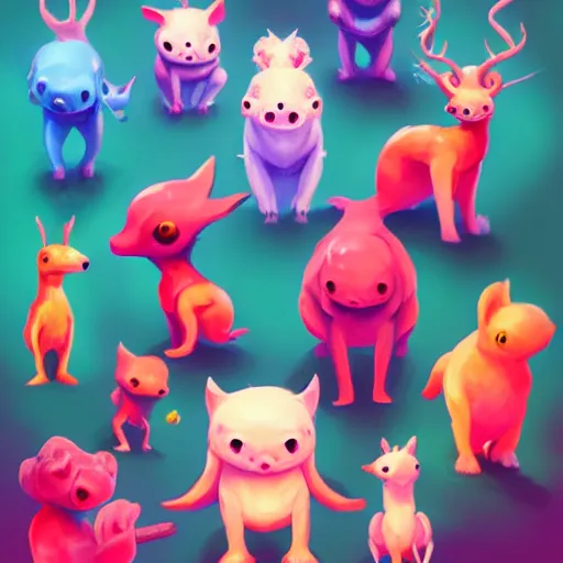 Image similar to cute creatures. bright art masterpiece artstation. 8k, sharp high quality illustration in style of Jose Daniel Cabrera Pena and Leonid Kozienko, magical colored theme, concept art by Tooth Wu,