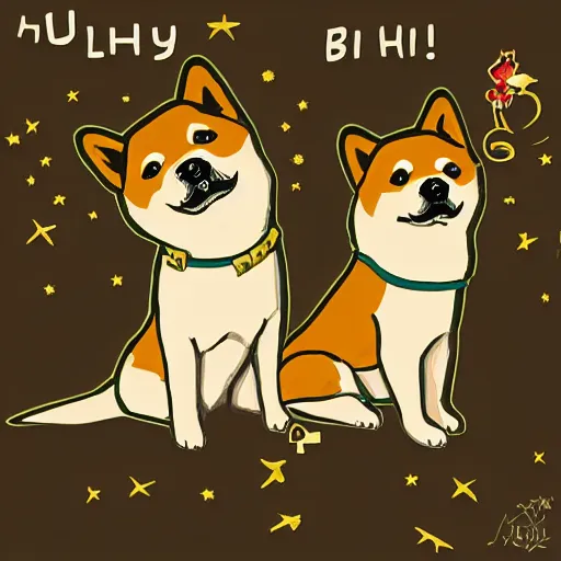 Image similar to shiba inu dogs singing happy birthday, Nintendo game art, Hayao Miyazaki, intricate detail, illustration, beautiful lighting,