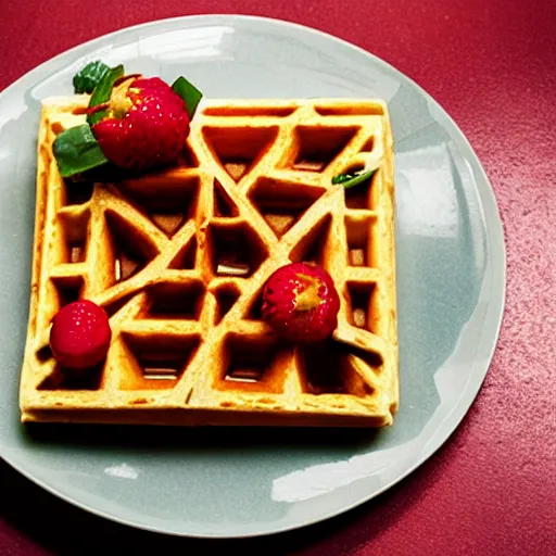 Image similar to a promo photo of a michelin star dish, deconstructed waffle, minimalist, colorful,