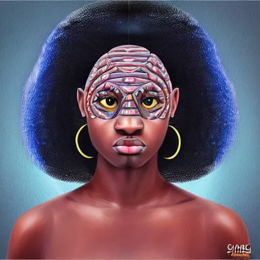 Image similar to “sango God of thunder plaited hair cowry nigeria lightning facial details proportionate dark skinned symmetrical digital art oil painting”