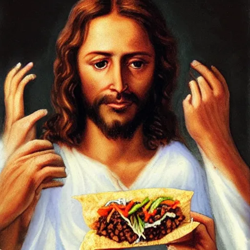 Image similar to jesus is eating a burrito