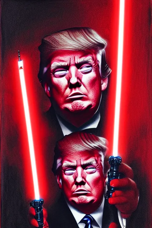 Image similar to Donald Trump as a Sith from Star Wars, red light saber, realistic portrait, symmetrical, highly detailed, cinematic lighting