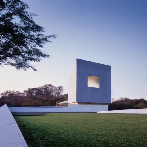 Prompt: a building designed by tadao ando and james turrell floating in space 4 k