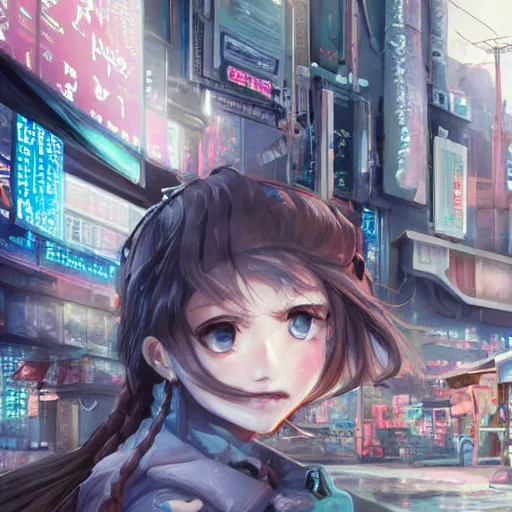 Image similar to dynamic composition, motion, ultra-detailed, incredibly detailed, a lot of details, amazing fine details and brush strokes, colorful and grayish palette, smooth, HD semirealistic anime CG concept art digital painting, watercolor oil painting of Clean and detailed post-cyberpunk sci-fi close-up schoolgirl in asian city in style of cytus and deemo, blue flame, relaxing, calm and mysterious vibes,, by a Chinese artist at ArtStation, by Huang Guangjian, Fenghua Zhong, Ruan Jia, Xin Jin and Wei Chang. Realistic artwork of a Chinese videogame, gradients, gentle an harmonic grayish colors. set in half-life 2, Matrix, GITS, Blade Runner, Neotokyo Source, Syndicate(2012), dynamic composition, beautiful with eerie vibes, very inspirational, very stylish, with gradients, surrealistic, dystopia, postapocalyptic vibes, depth of field, mist, rich cinematic atmosphere, perfect digital art, mystical journey in strange world