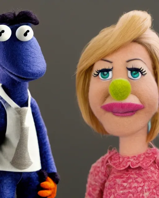 Image similar to angela martin as a muppet. highly detailed felt. hyper real photo. 4 k.