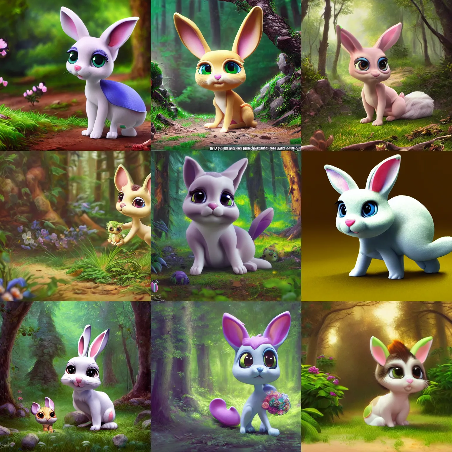 Prompt: 3 d littlest pet shop rabbit in a forest, ambient occlusion, master painter and art style of noel coypel, art of emile eisman - semenowsky, art of edouard bisson