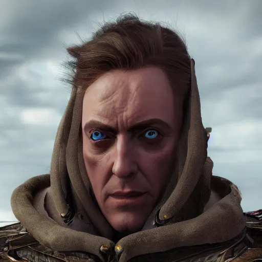 Image similar to artstation trending elden ring mod, now with peter serafinowicz in multiple roles 8k unreal astonishing render
