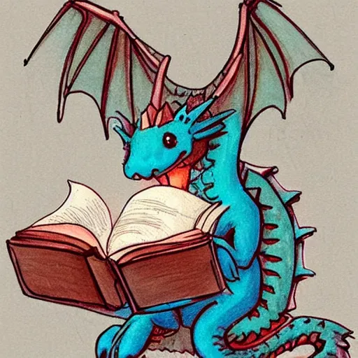 Image similar to cute dragon reading a book underneath the stars